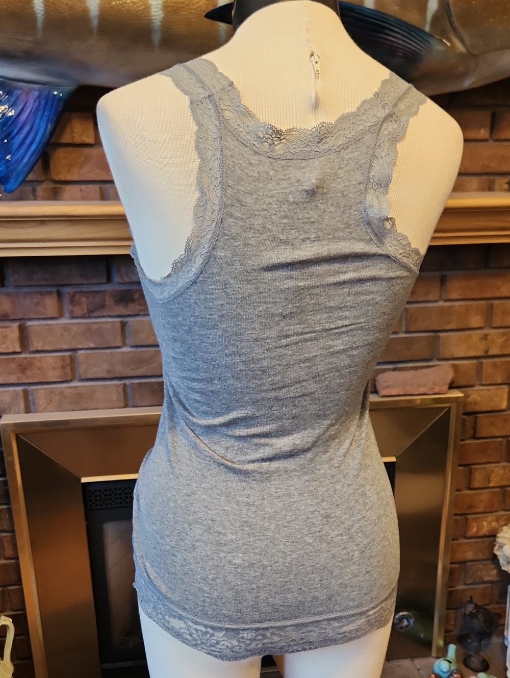 Gray Lace Trim Tank Top Y2k Festival Summer Mossimo Small Layering Piece - Picture 5 of 10